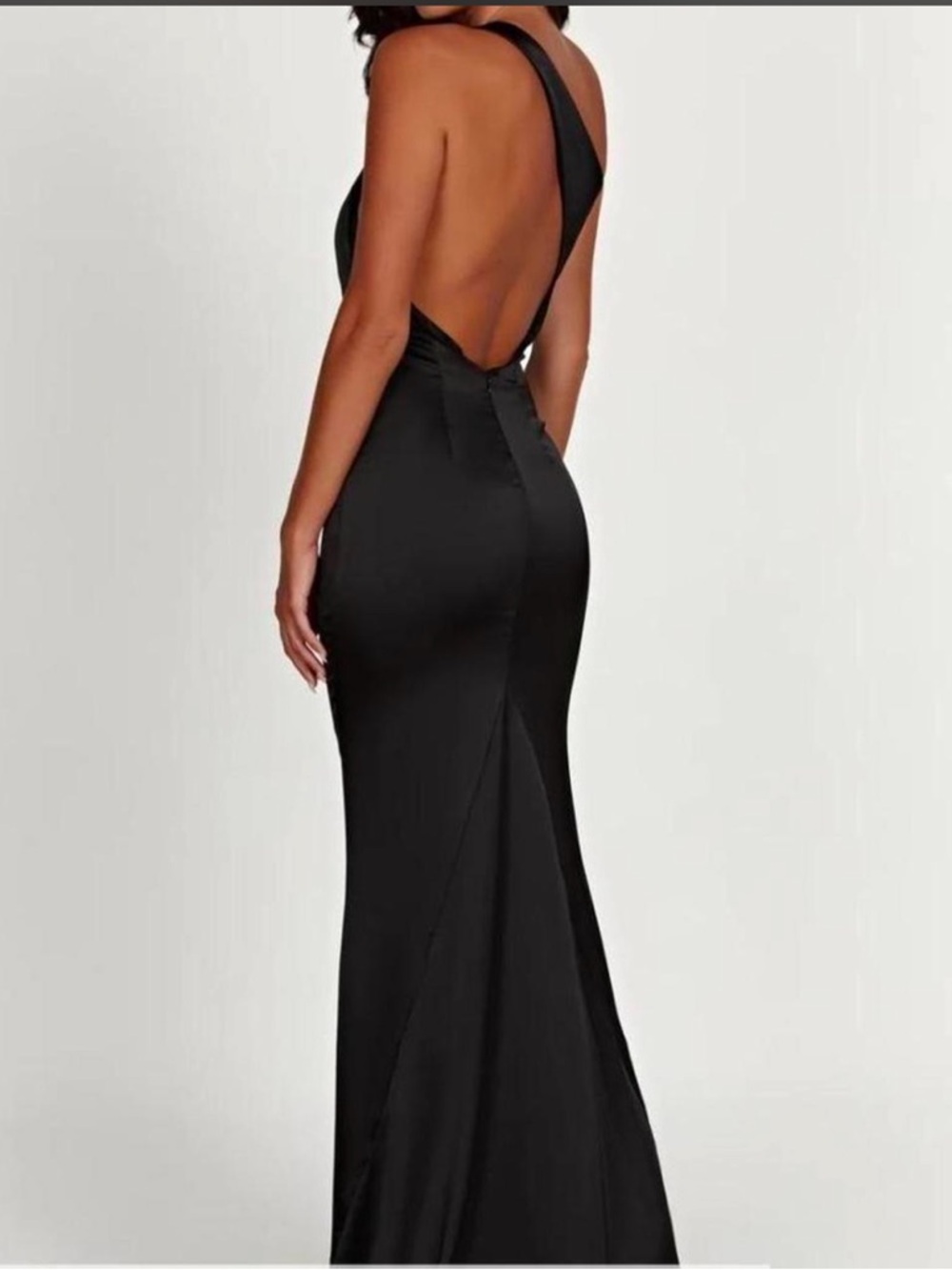 Meshki Harper Black Satin Backless Gown